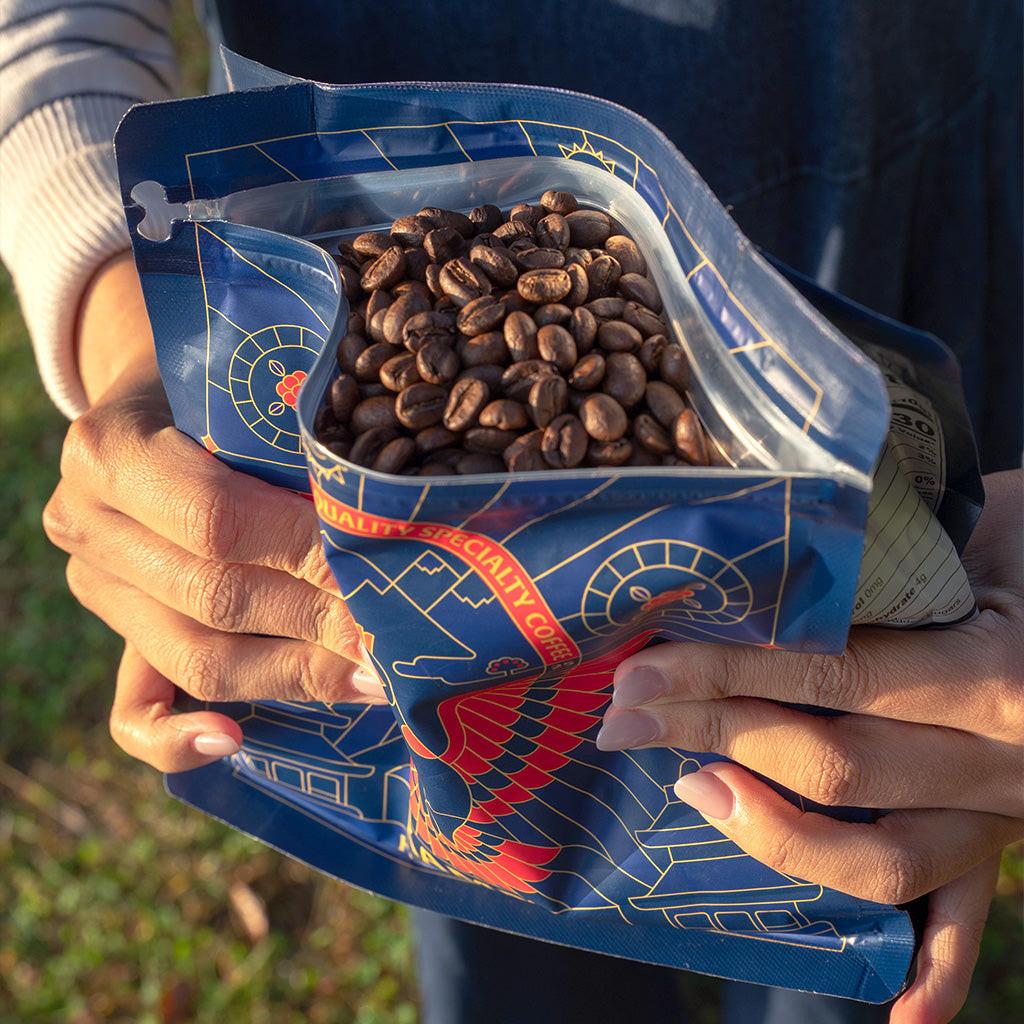 Kamma Medium Dark Roast Himalayan Coffee packaging